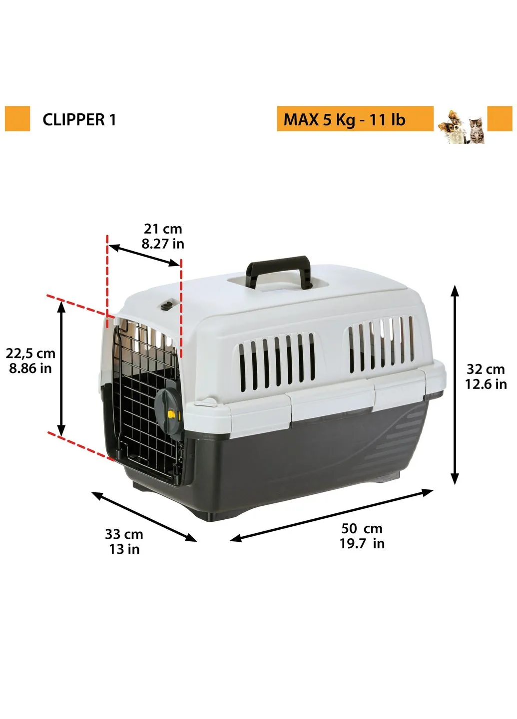Переноска для кошек и маленьких собак 50 x 33 x h 32 см CLIPPER 1-3 (A-037746) Ferplast (381728467)