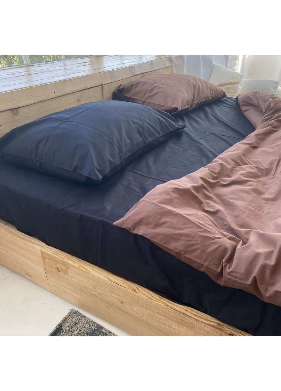 Постільна білизна з резинкою Шоколад+чорний ранфорс Двухспальний розмір, наволочки 50/70 No Brand (363194744)