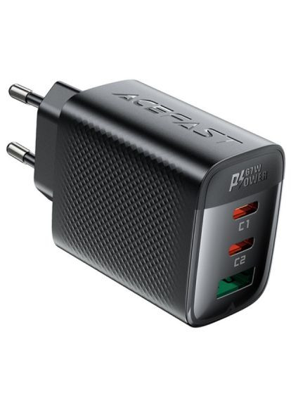 Зарядное устройство 2xUSB-C + 1xUSB 67W GaN black (6974316284048) Acefast (371631942)
