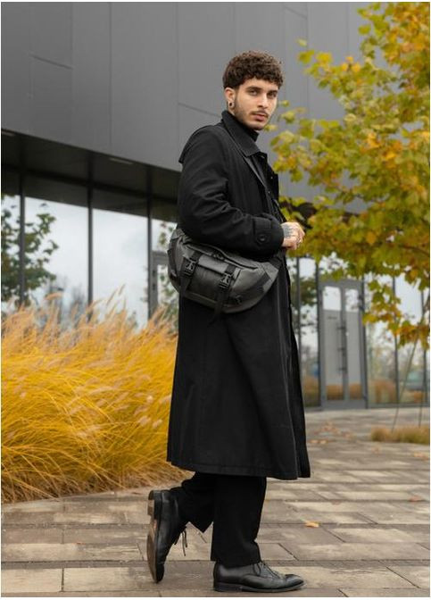 Спортивна сумка чоловіча на пояс через плече з екошкіри велика Графітовий 35344 Sambag (352165878)