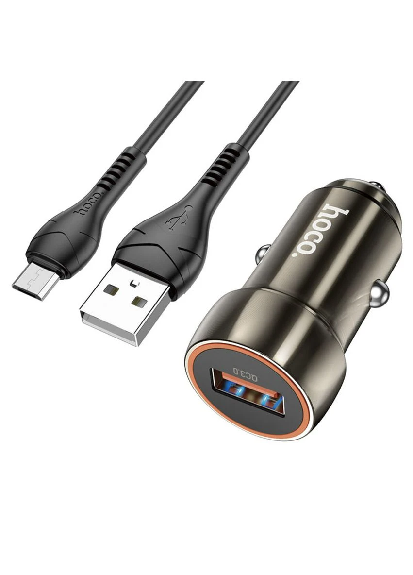 Автомобільний зарядний пристрій Z46 Blue shield single port QC3.0 18W (Micro) Metal Gray Hoco (300677874)