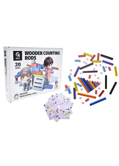 Деревянная развивающая игра "Палочки для счета", цветные, 56 элементов qbee (372820492)