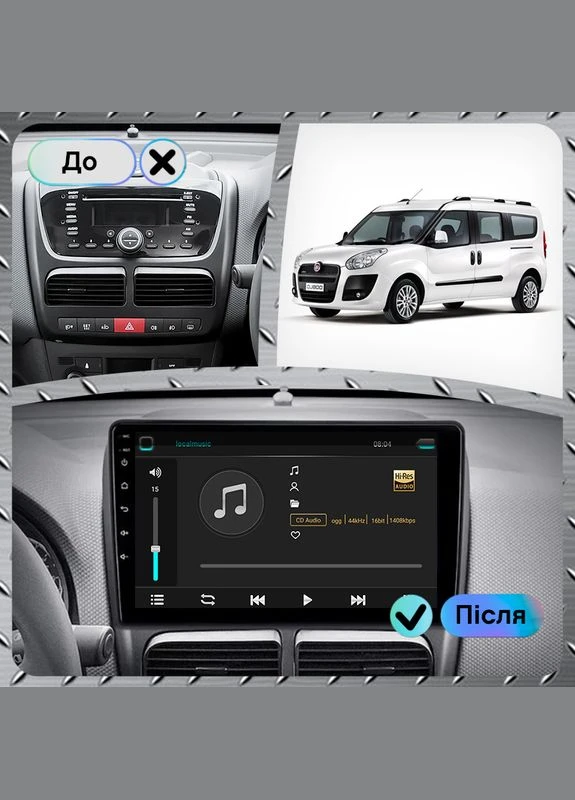 Штатная магнитола 10" для Fiat Doblo II 2009-2015г 4/32 4G WiFi GPS Top Фиат 1 шт. Lesko (336204022)