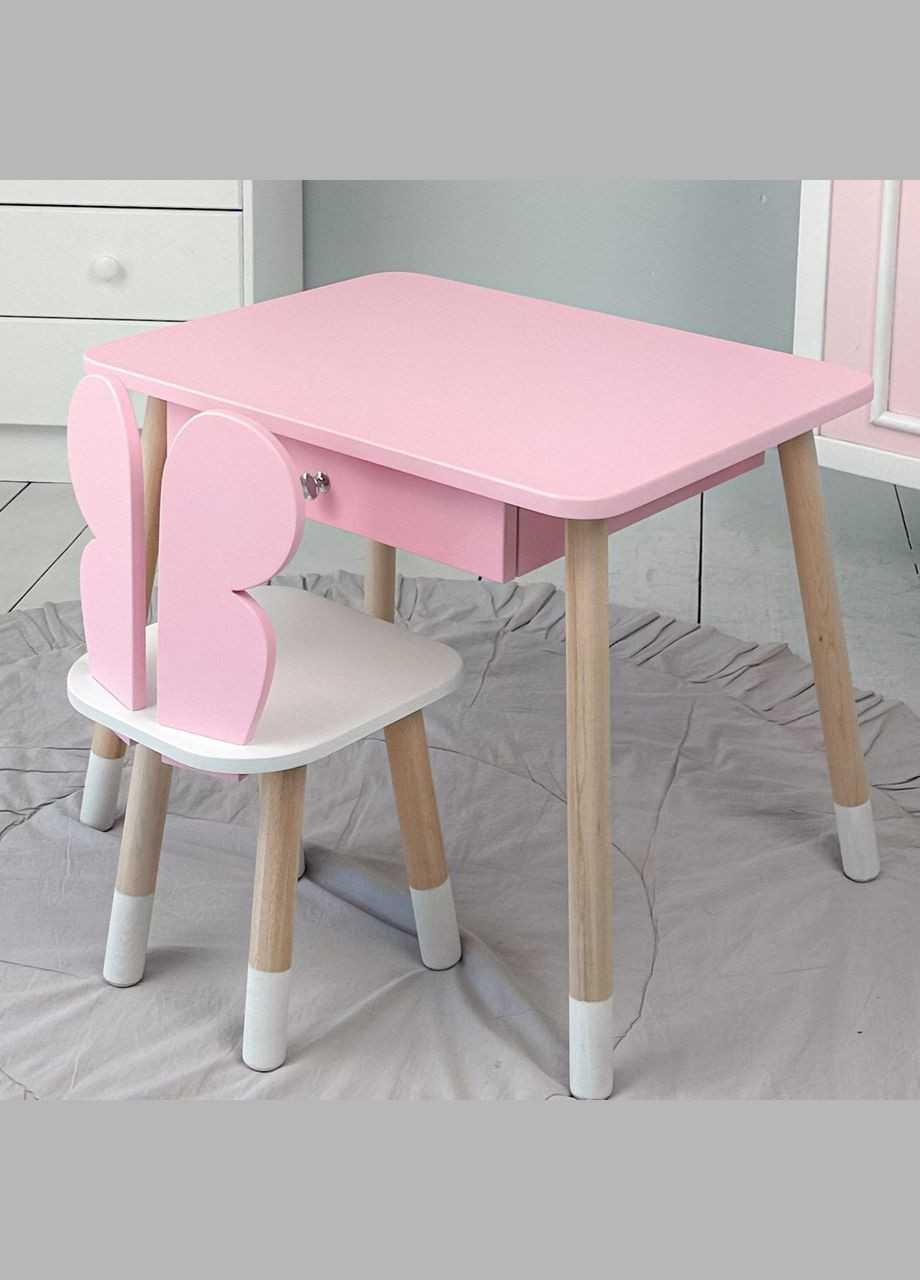 Дитячий столик і стільчик рожевий. Столик із шухлядою для олівців і розмальовок No Brand (361259116)