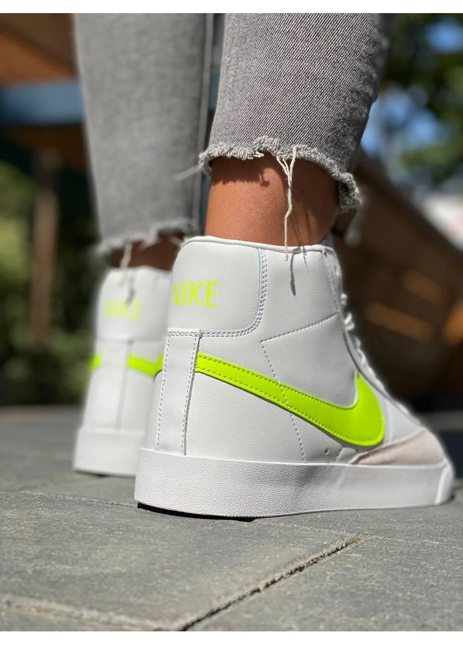 Белые летние кроссовки nike blazer white neon green logo найк блейзер No Brand