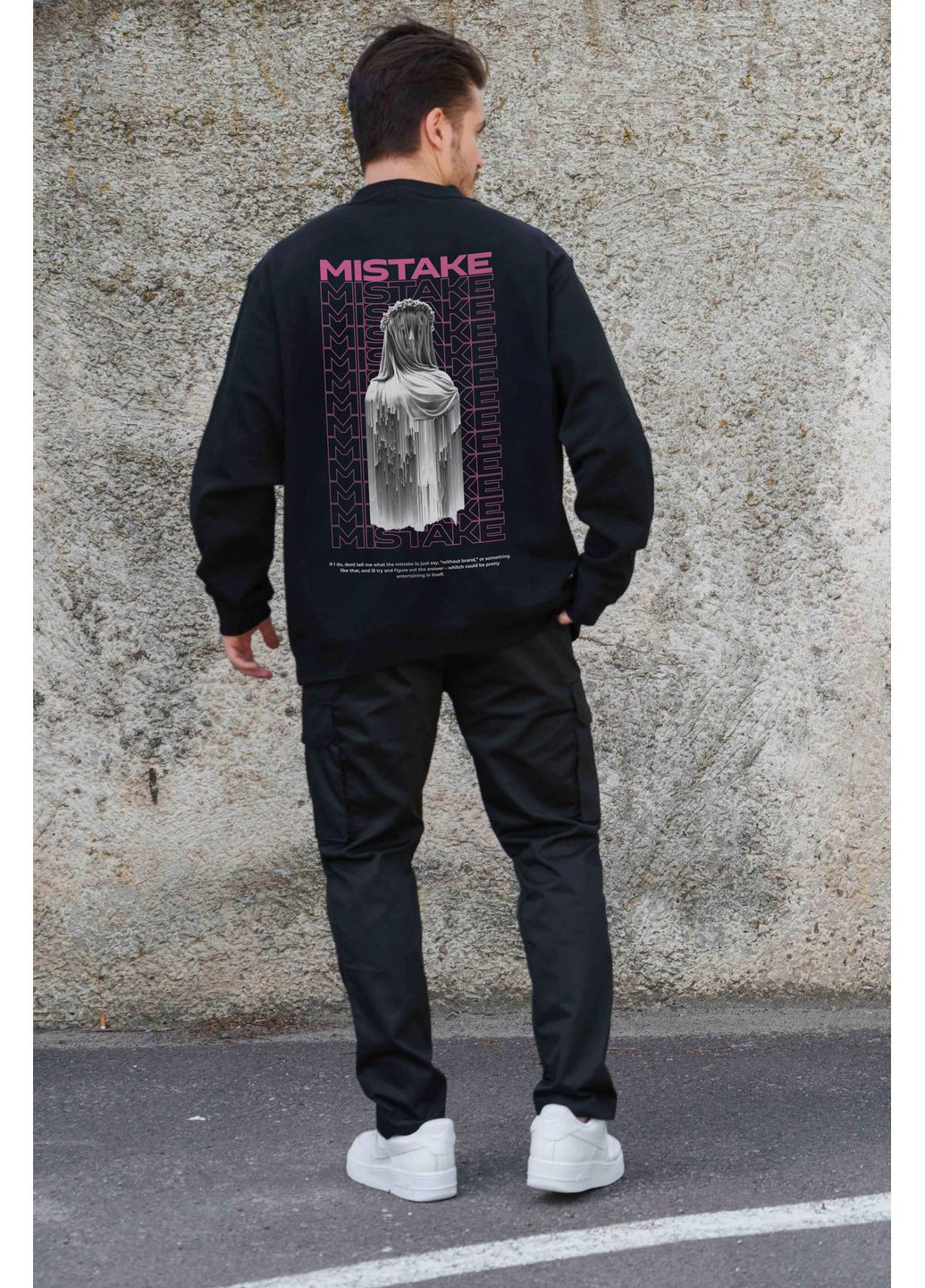 Чорний чоловічий утеплений оверсайз світшот на флісі з принтом mistake Without однотонний без декору (361057480)