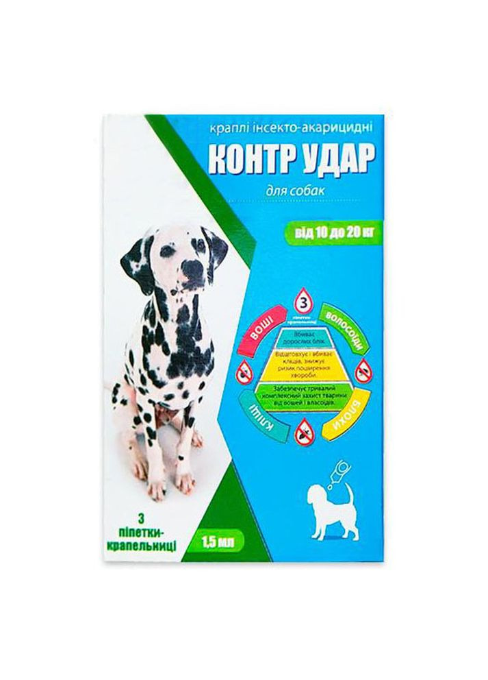 Капли Контр Удар для собак 10-20 кг (3пип/1,5 мл) No Brand (369151582)
