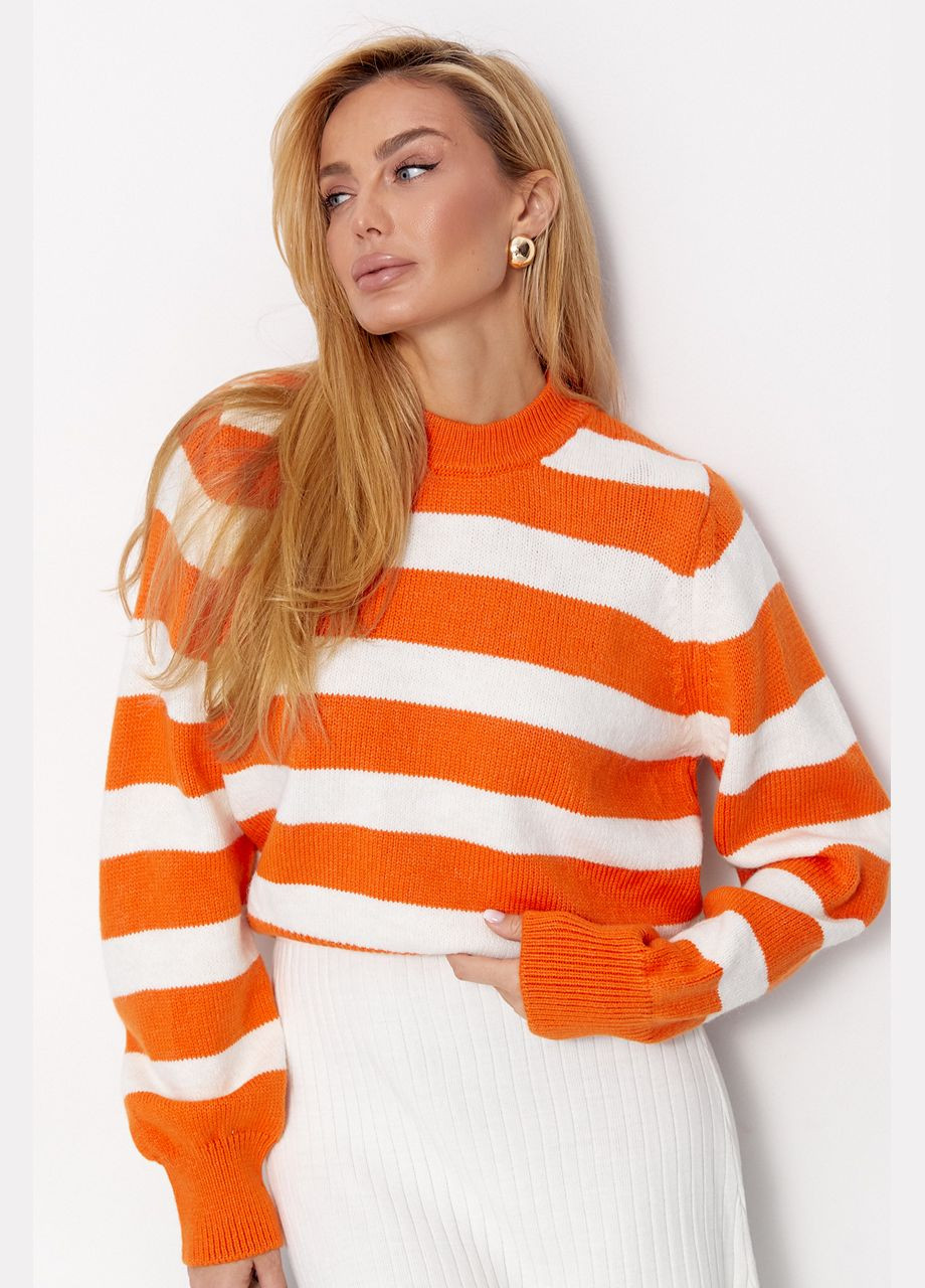 Оранжевый демисезонный вязаный женский джемпер в широкую полоску - синий цвет, one size (sku_740321) No Brand