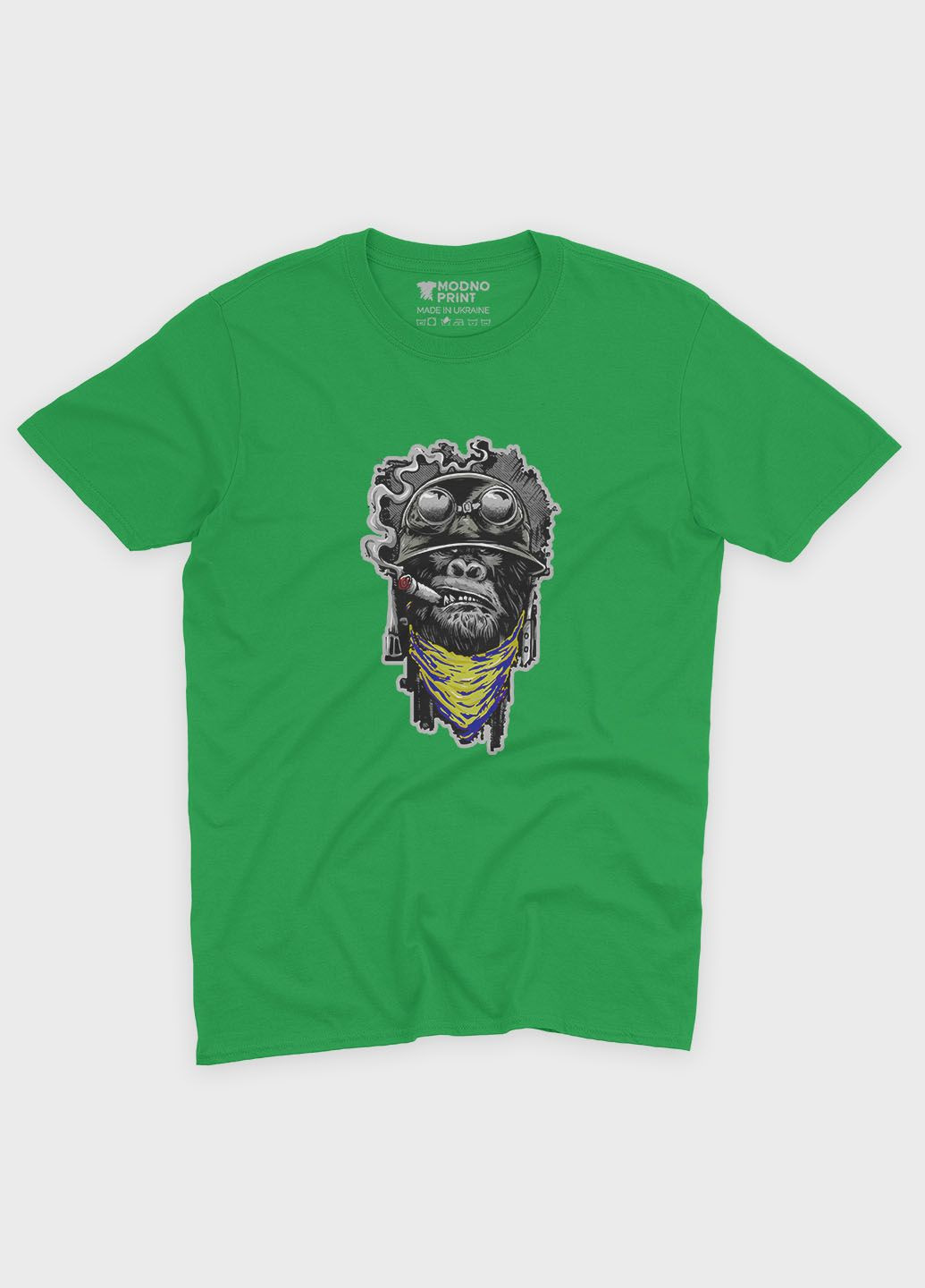 Зеленая демисезонная футболка для мальчика с патриотическим принтом горилла (ts001-4-keg-005-1-105-b) Modno