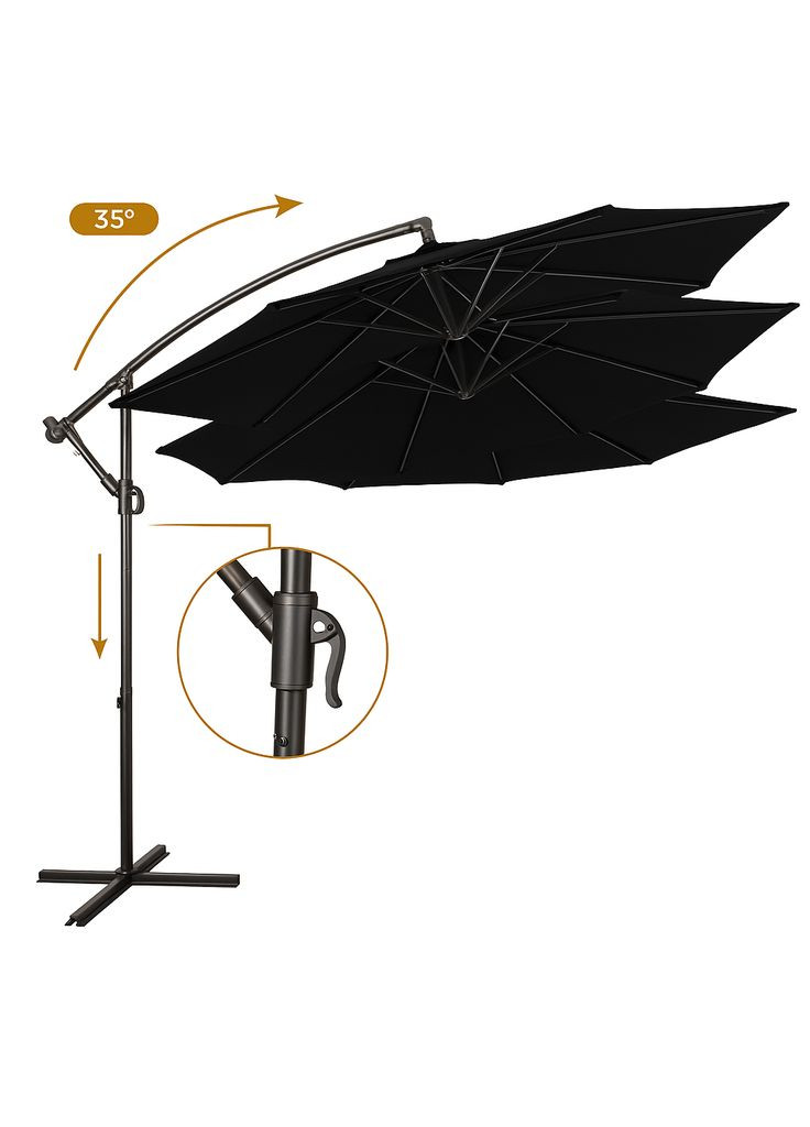 Садовый зонт регулируемый 3 м с наклоном Чёрный + чехол WCG (346528746)