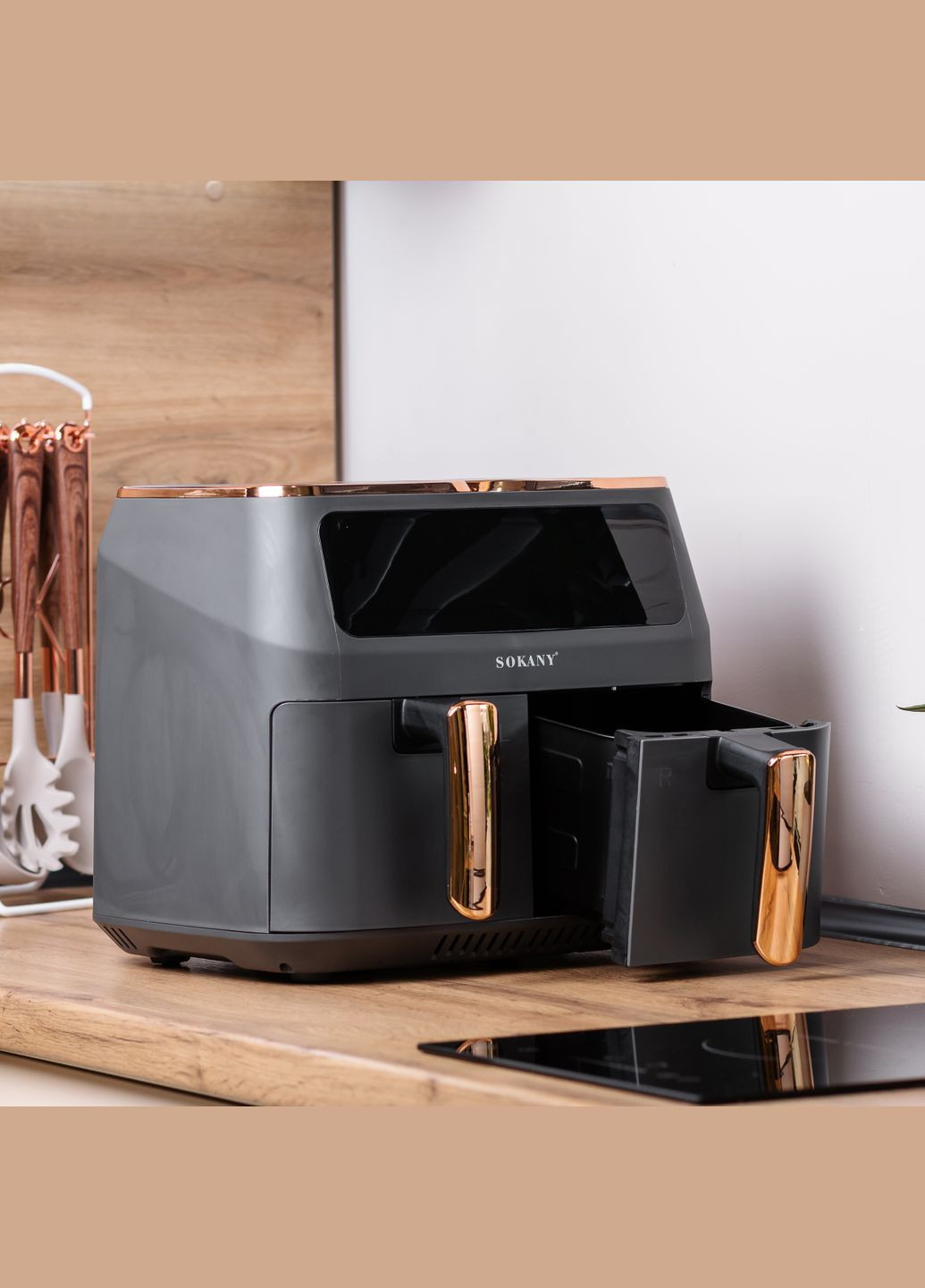 Аерогрильфритюрниця на 8 літрів 2 контейнери з таймером, сірий Sokany SK-ZG-8030 (297668714)