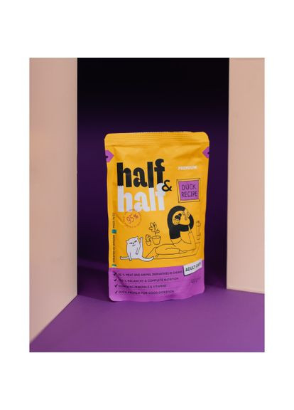 Корм вологий Half&Half для дорослих котів, шматочки з качкою у соусі у формі пауча, 100 г (*) No Brand (322592704)