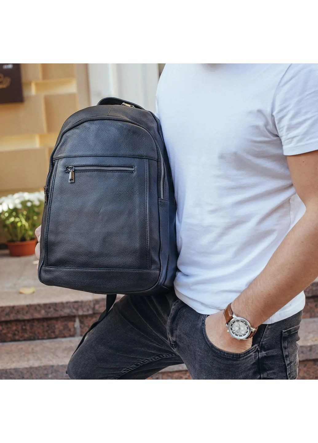 Шкіряна чоловіча сумка наплічна для ноутбука та поїздок 28х42х18, рюкзак для роботи D3-9343, чорний No Brand (335039936)