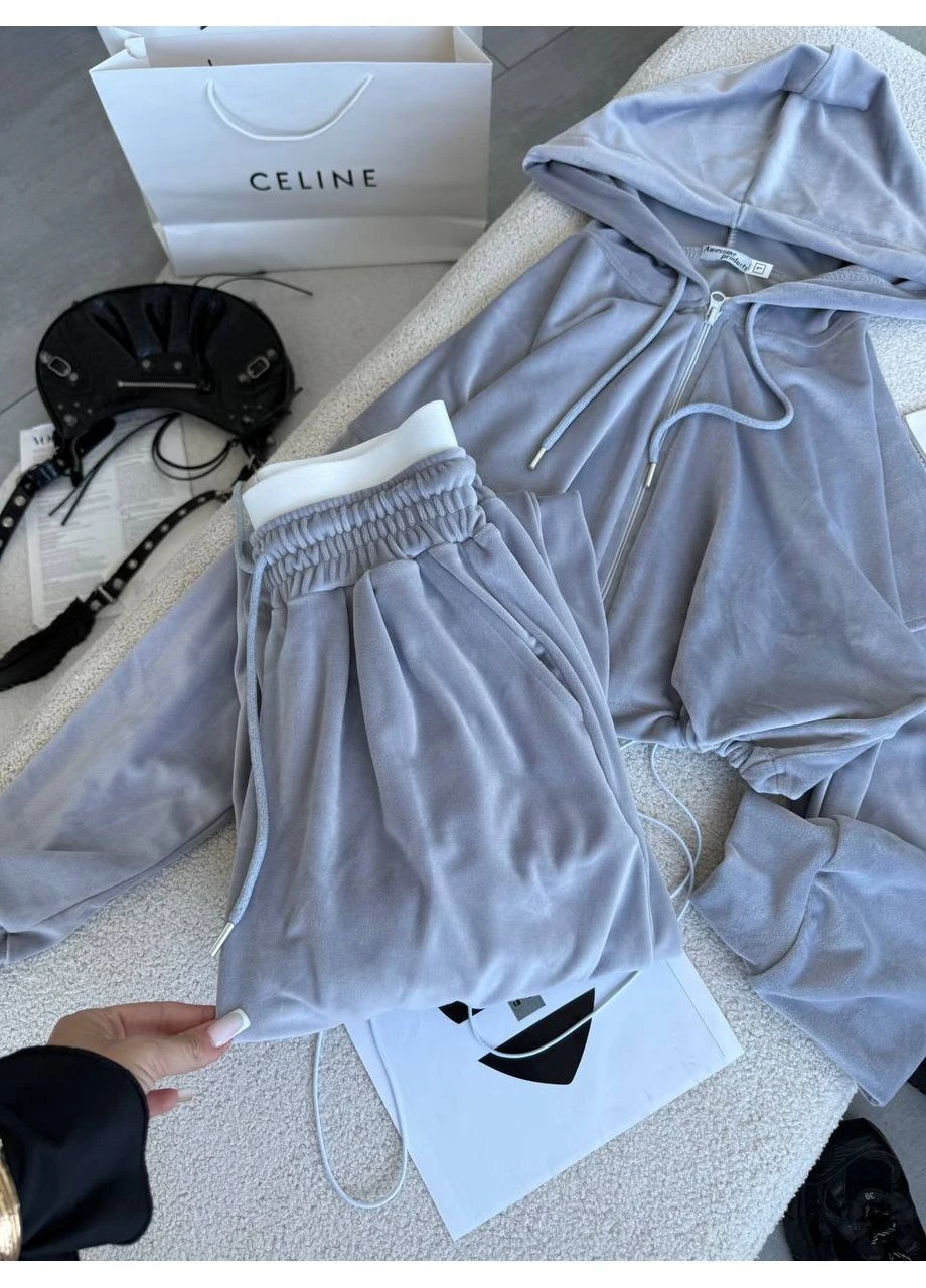 Женский велюровый костюм с худи и штанами в комфортном oversize стиле No Brand (385772506)