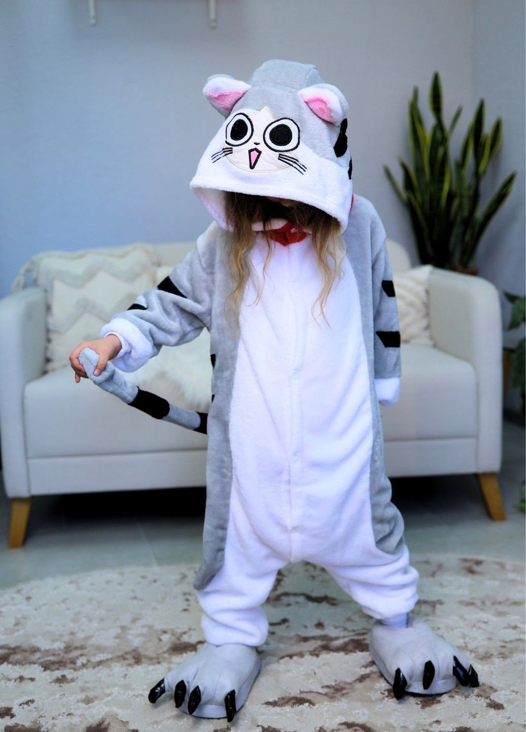 Кігурумі піжама Котик Чі аніме плюшеве сірий дитяче з капюшоном Lalapka (362490118)