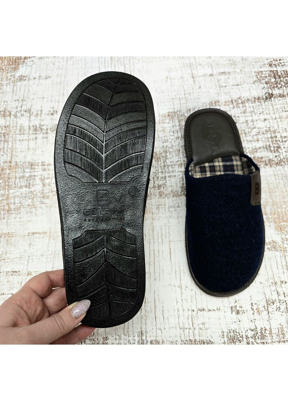 Синие тапочки мужские комнатные синие теплые с закрытым носком Белста