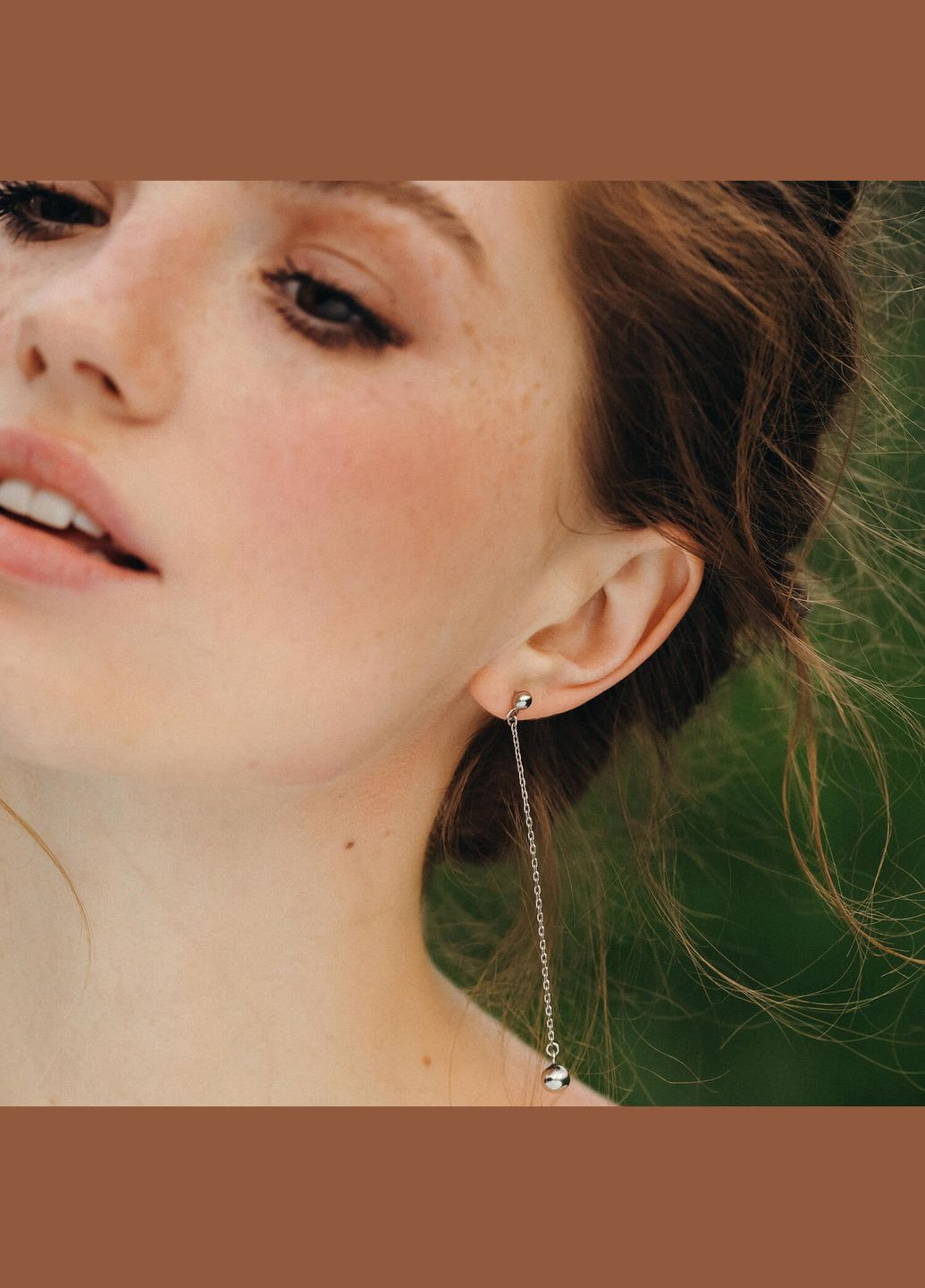 Срібні сережки - пусети Кульки на ланцюжку 40018 Oniks (264022603)