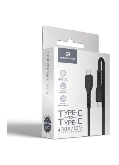 Дата кабель (ARM65293) ArmorStandart USB-C to USB-C 1.0m AR88 3A black (388713578)