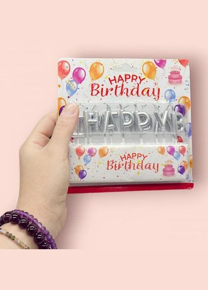Свечи для торта "Надпись- Happy Birtday" серебро 2,5 см MIC (377557482)