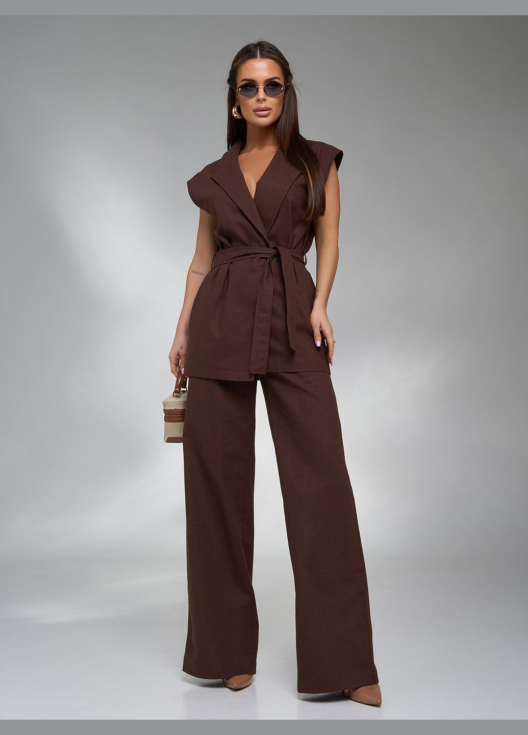 Стильний лляний костюм з подовженим жилетом No Brand (327792562)