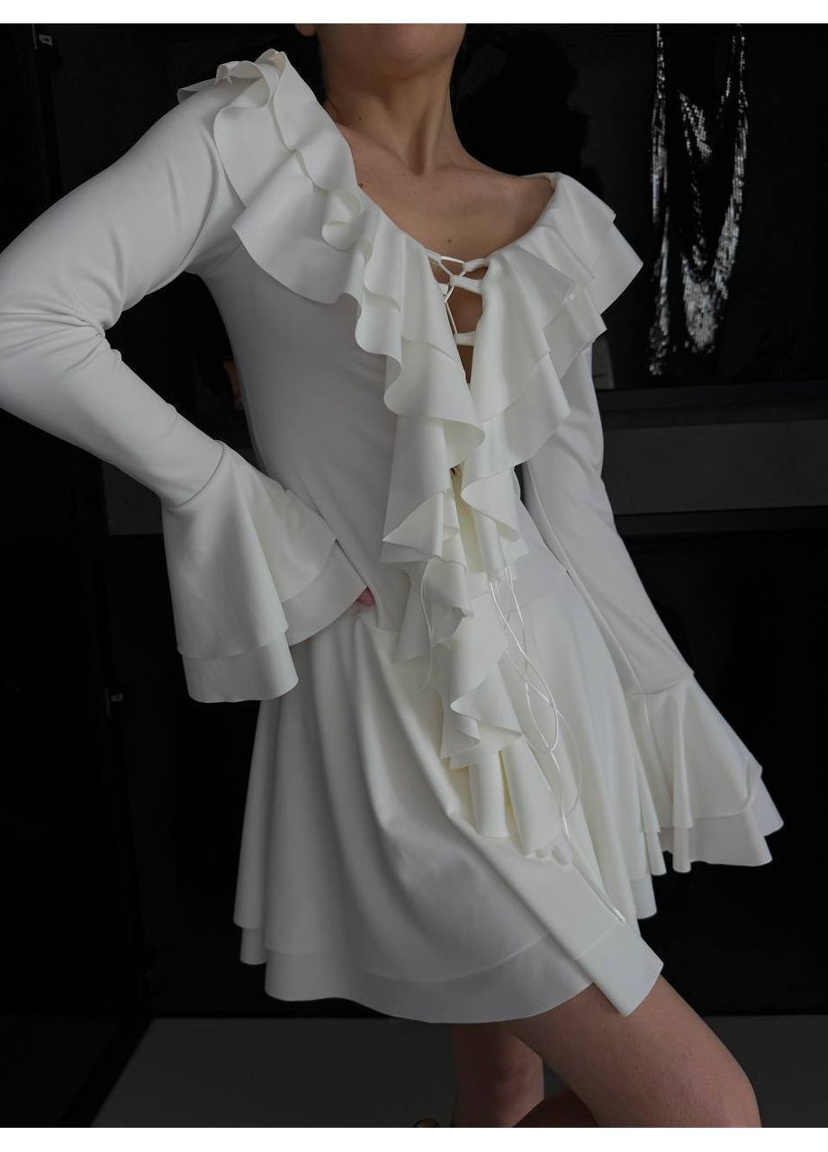 Білий кежуал жіноча сукня міні з воланами та шнурівкою No Brand однотонна