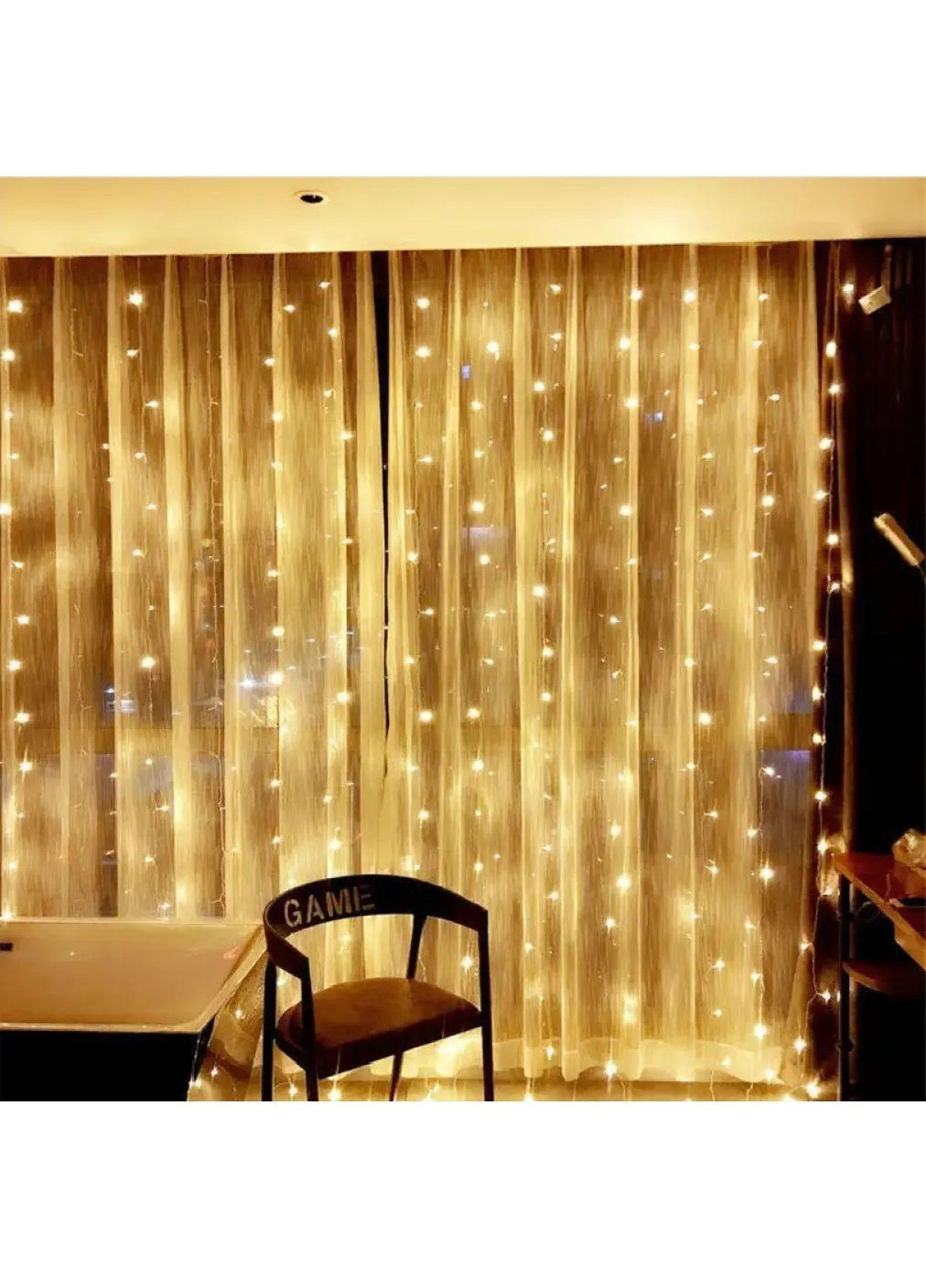 Гирлянда штора водопад светодиодная новогодняя с работой от сети контроллером 2х1,5 м 320 лампочек (481885-Prob) Теплая белая Unbranded (367782950)