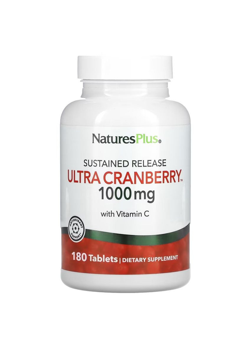 Ультра Клюква 1000 мг, с замедленным высвобождением, Ultra Cranberry,, 180 таблеток Natures Plus (326054387)