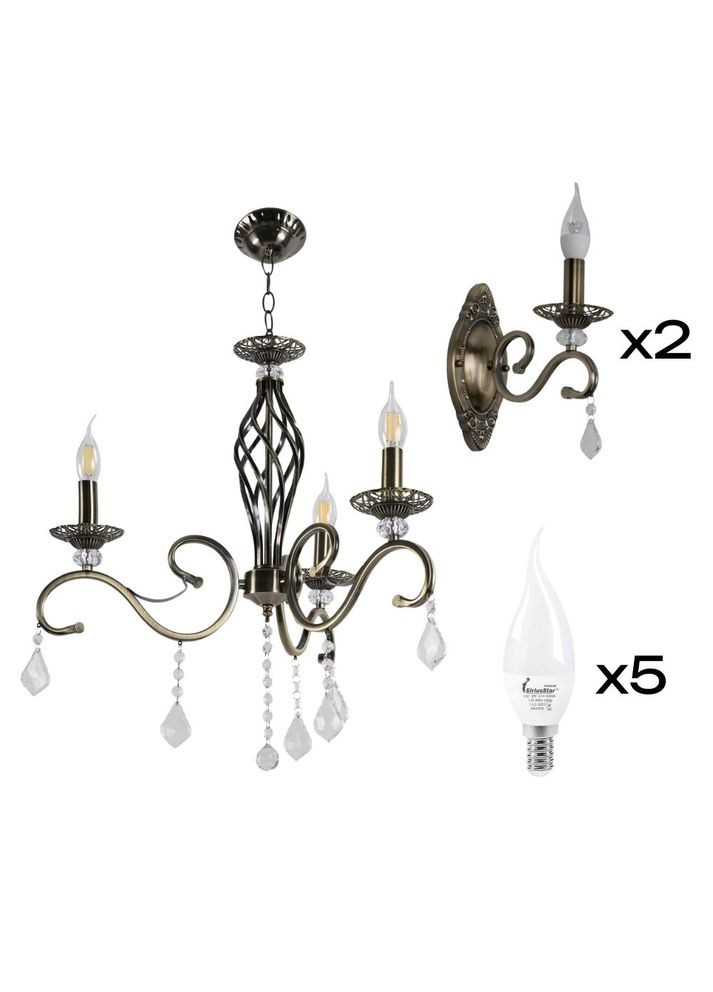 Комплект: Люстра B N1208/3 + 2 Бра B N1208/1W з лампочками Valeso (366546870)