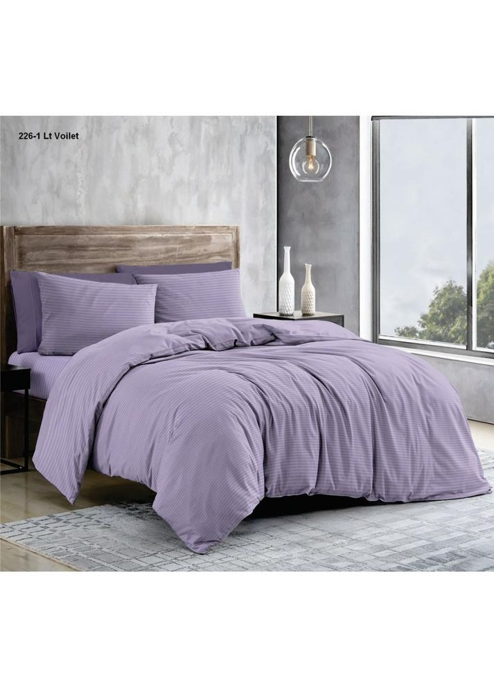 Постільна білизна бавовняна Смужка Євро Простирадло на гумці 180x200х20 Бязь Лаванда 50 х 70 No Brand (364117854)