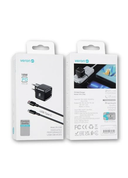 Сетевое зарядное устройство VR-C18Q 18W с кабелем USB – USB Type-C Veron (394714406)