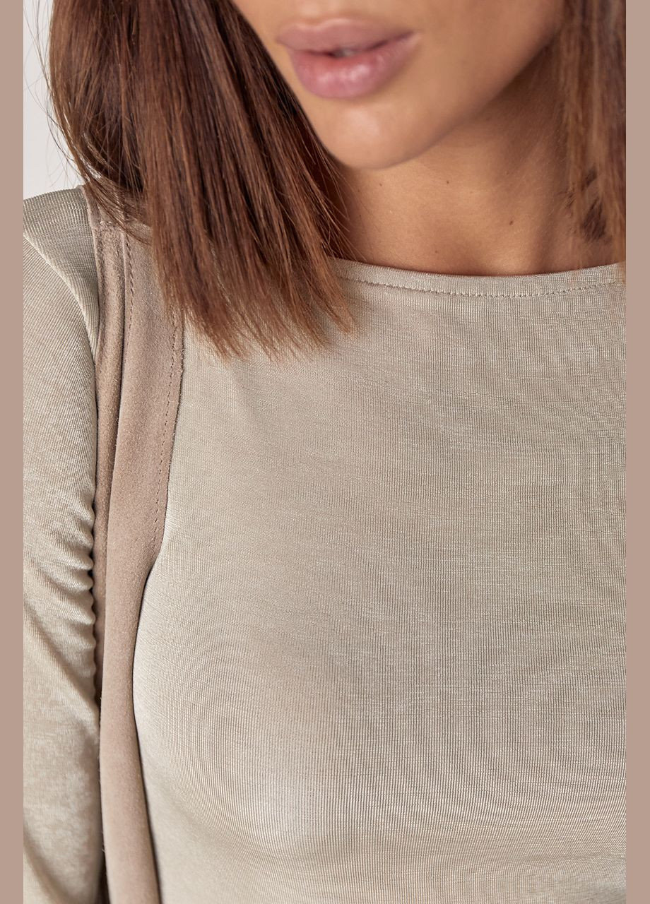 Комбинированный демисезонный эластичный женский джемпер с блестящего трикотажа - серый Lurex