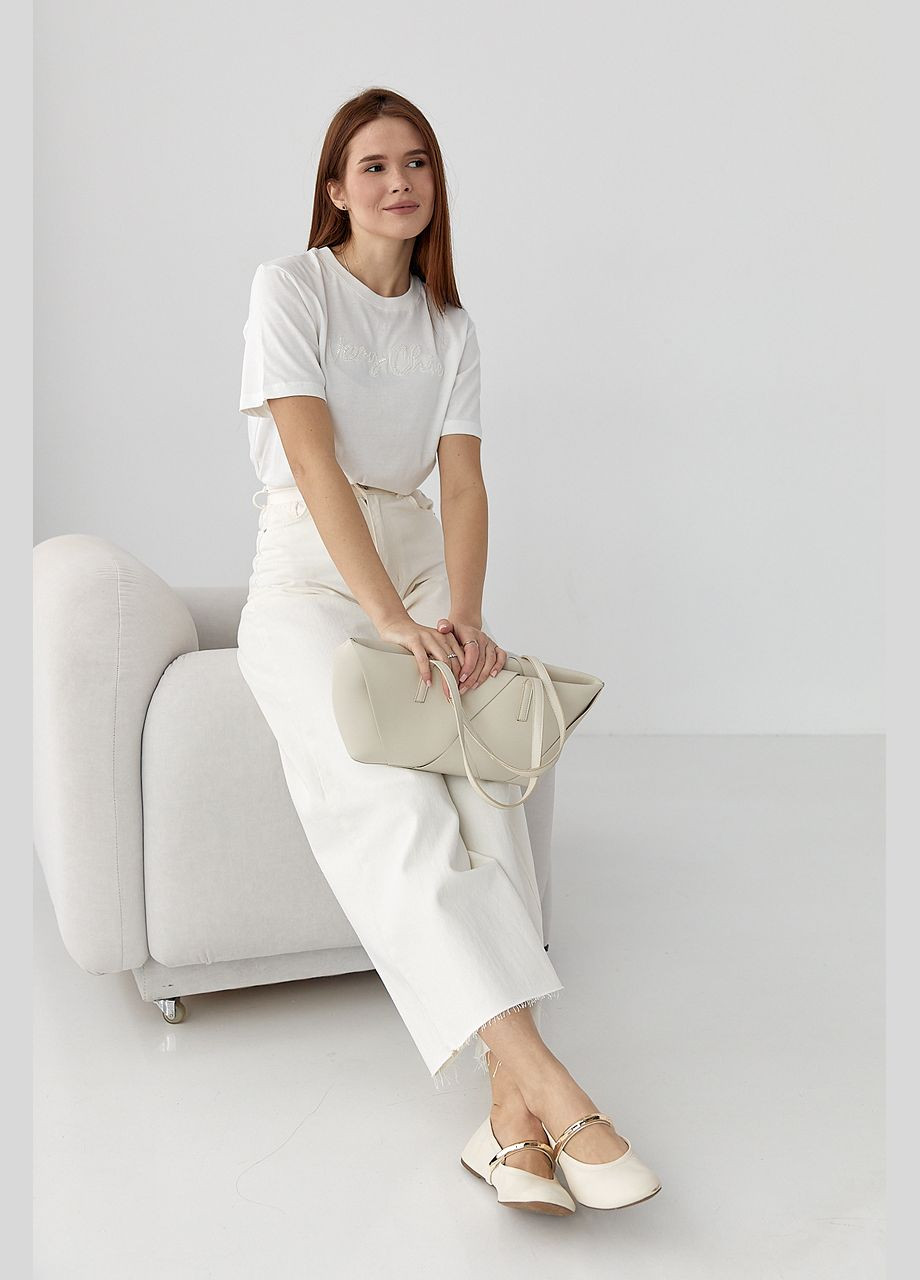 Футболка з написом Very Сhic з бісеру - світло-сірий колір Lurex - (335077297)