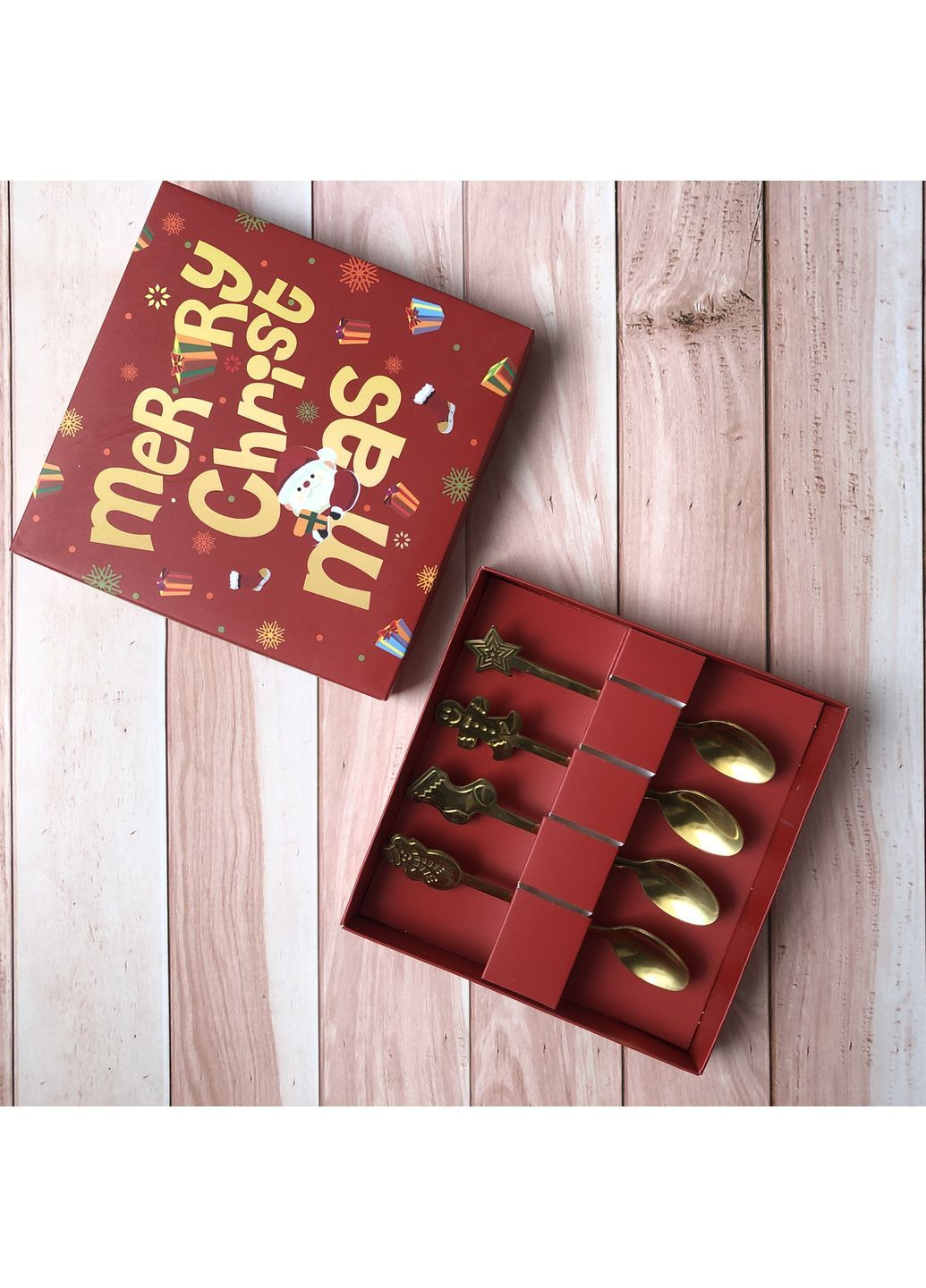 Новогодний подарочный набор с 4 ложками подарок столовые приборы (арт. 1701/1) No Brand (369962984)