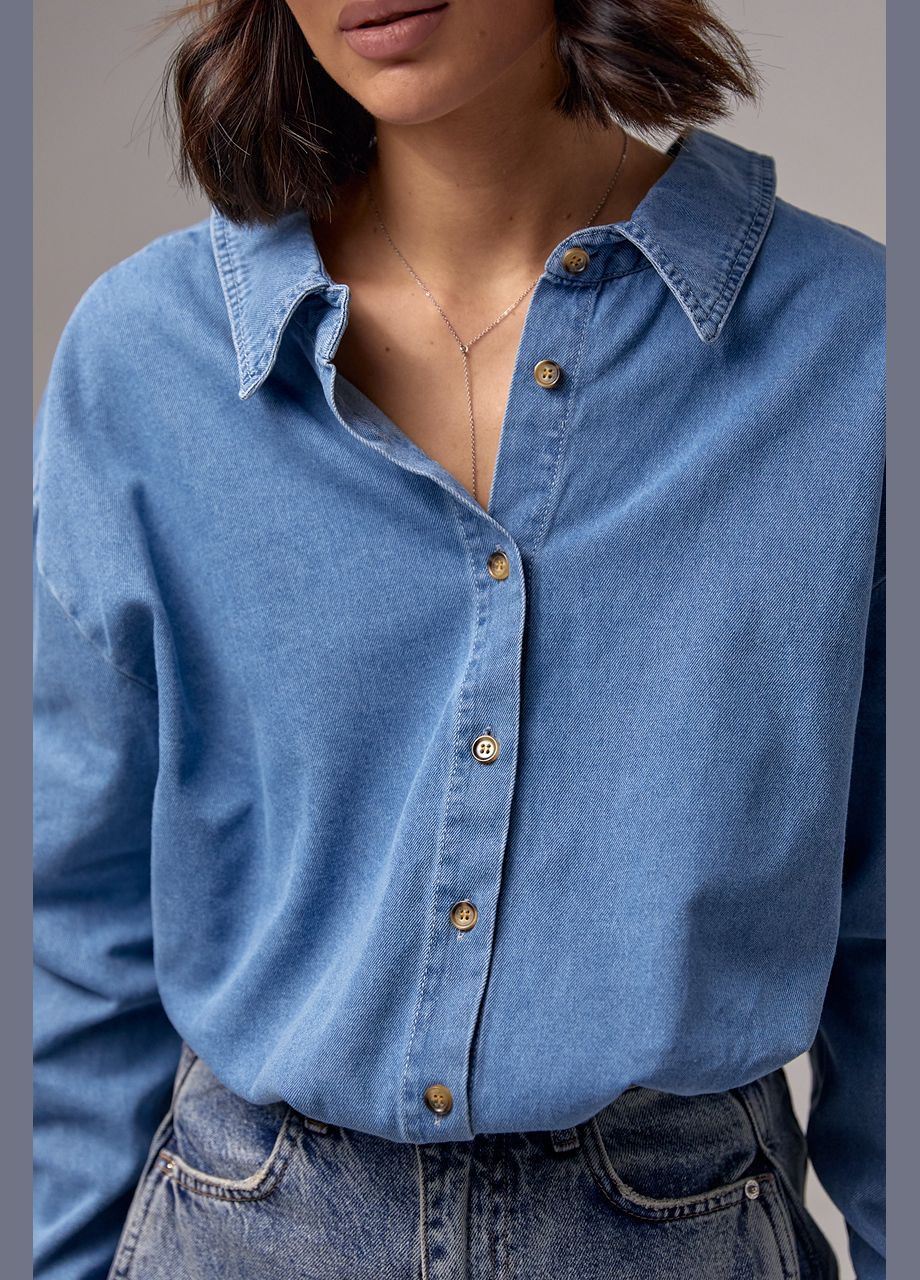 Джинсова сорочка жіноча на ґудзиках Lurex (282396953)