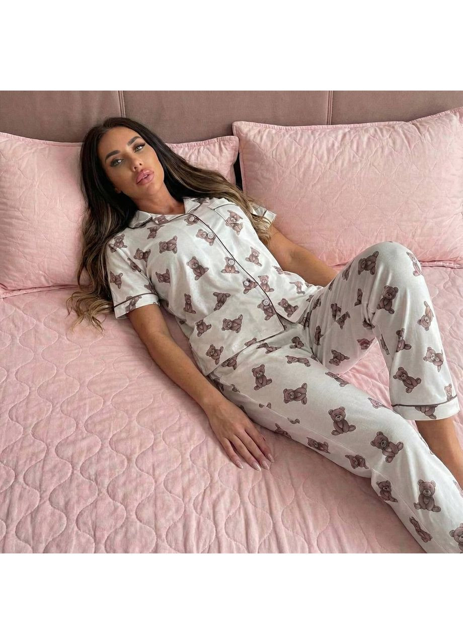 Белая всесезон женская пижама тройка рубашка + шорты + брюки Asi.Store.ua