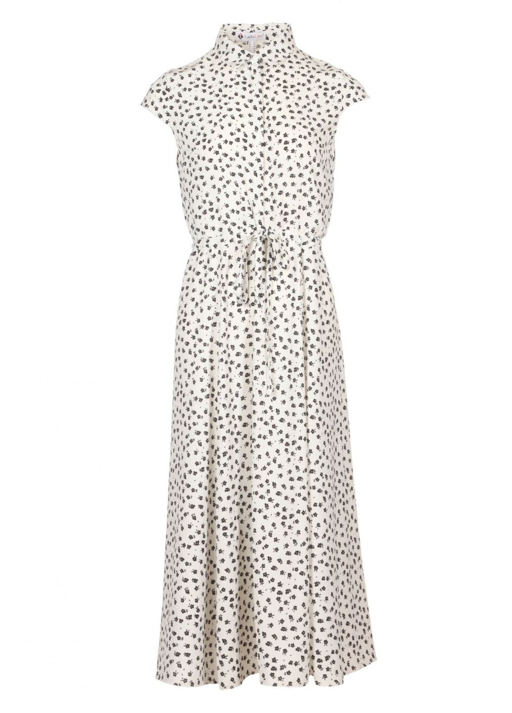 Белое повседневный женское платье с цветочным принтом и кулиской на талии (ll174313490) LadyLike