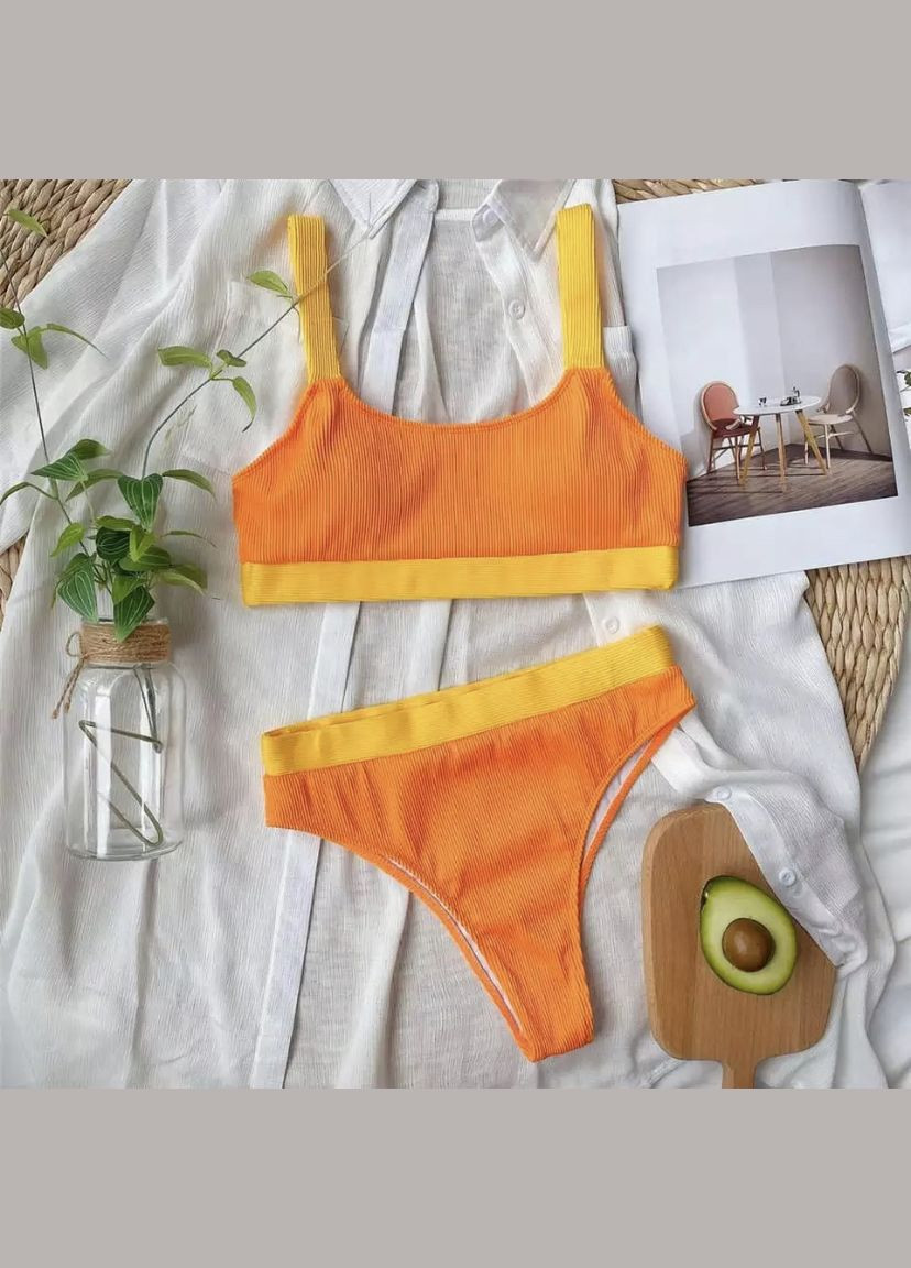 Помаранчевий купальник з плавками завищена талія Trendy