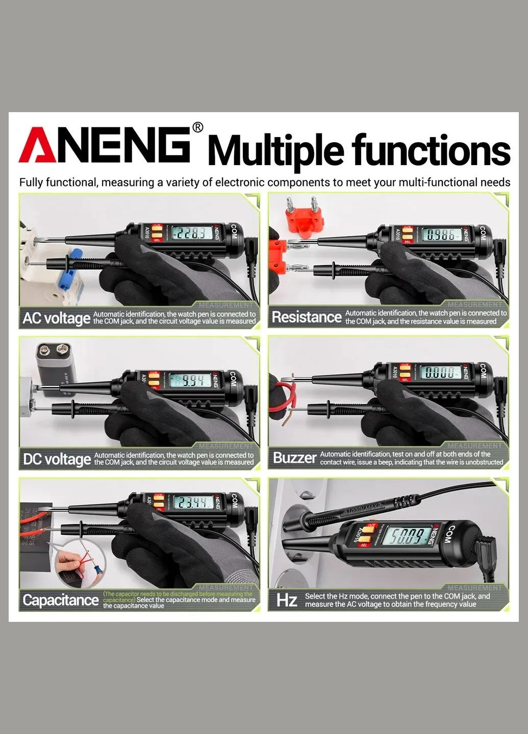 Мультиметр цифровой NCV A3010 тестер, вольтметр, амперметр Aneng (303628986)