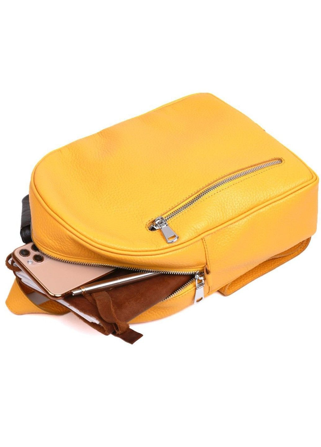 Жіночий шкіряний рюкзак 16321 із зернистою текстурою, Жовтий Shvigel (333662377)