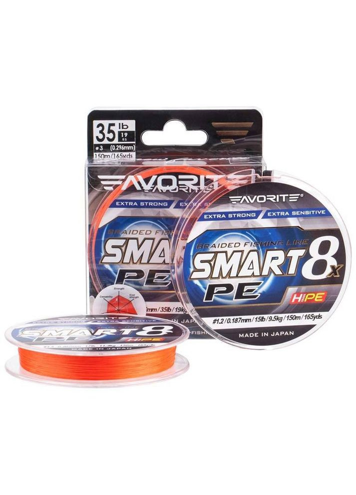 Шнур Smart PE 8x 150м (red orange) #2.5/0.265mm 30lb/16.4kg 1693.10.86 Favorite (316518328)