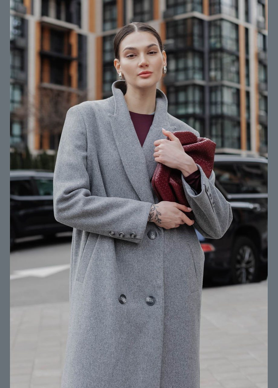 Сіре демісезонне Пряме двобортне пальто сірого кольору двобортне Jadone Fashion