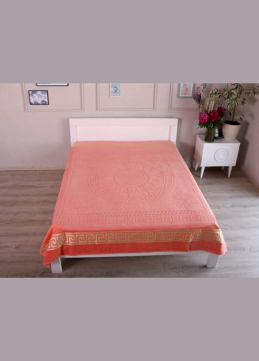 Махровое покрывало 200х215см (Пике) Персиковое Kayra (318382401)