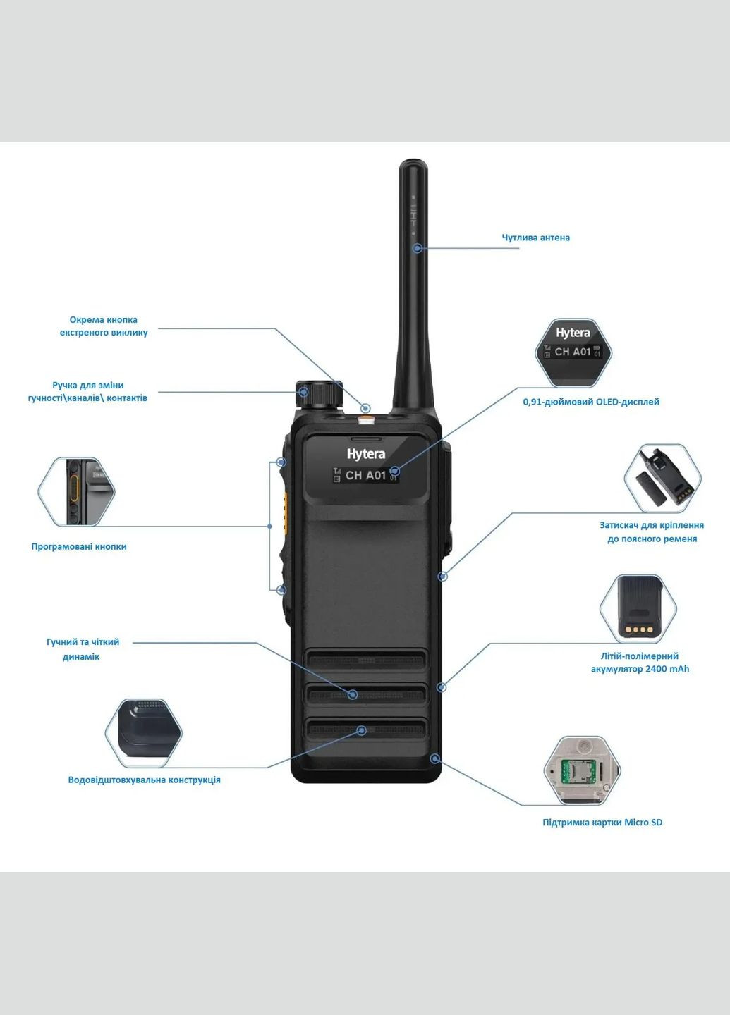 HP705 VHF — Рация портативная цифровая 136174 МГц 5 Вт 1024 канала Hytera (301927676)