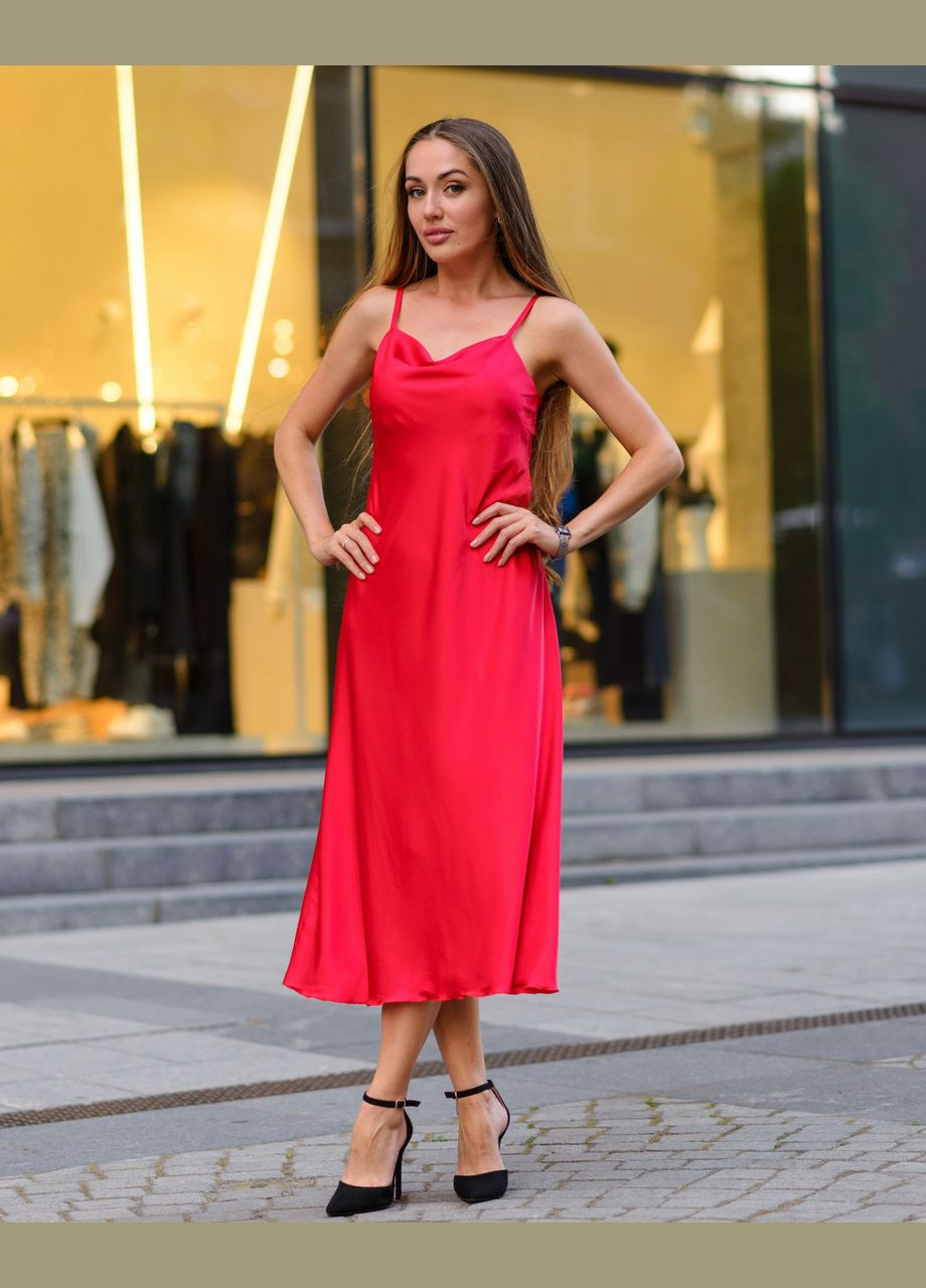 Червона жіноча шовкова сукня міді комбінація червоний Maybel