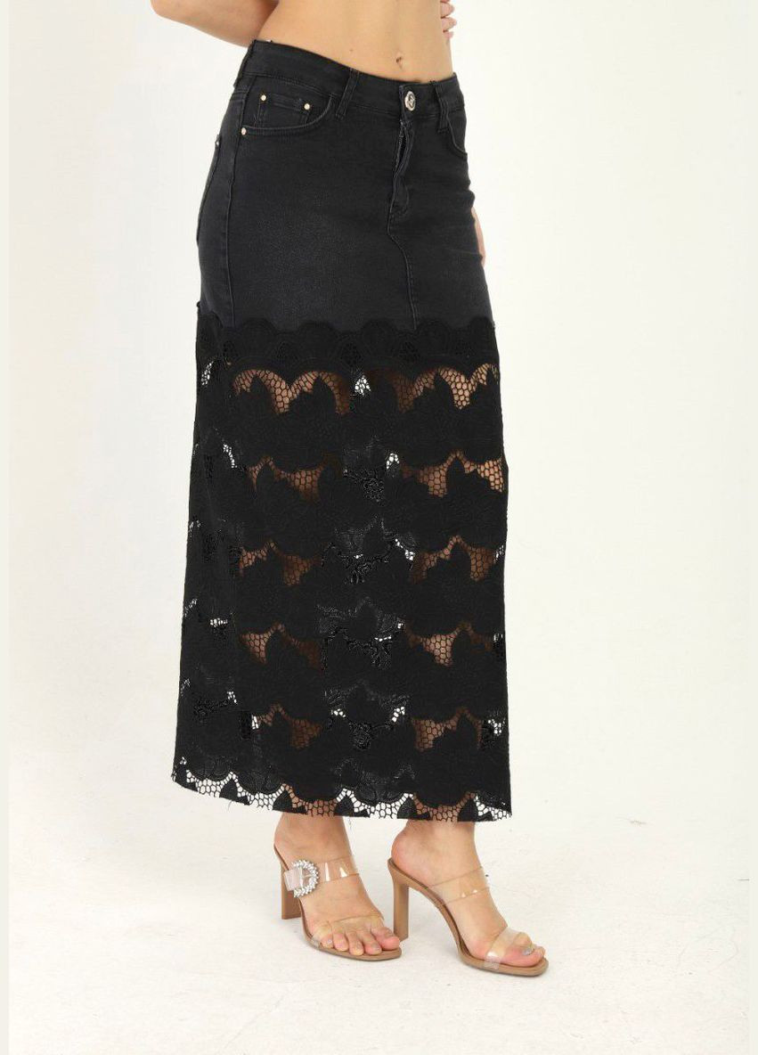 Черная праздничный, коктейльный, офисная, карнавальный, откровенный, повседневная, кэжуал, джинсовая, вечерний юбка черная джинсовая с кружевом. Fashion карандаш