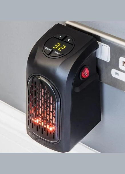 Портативний міні електрообігрівач Heater від мережі з регулятором температури та пультом 400 W Handy (282970728)