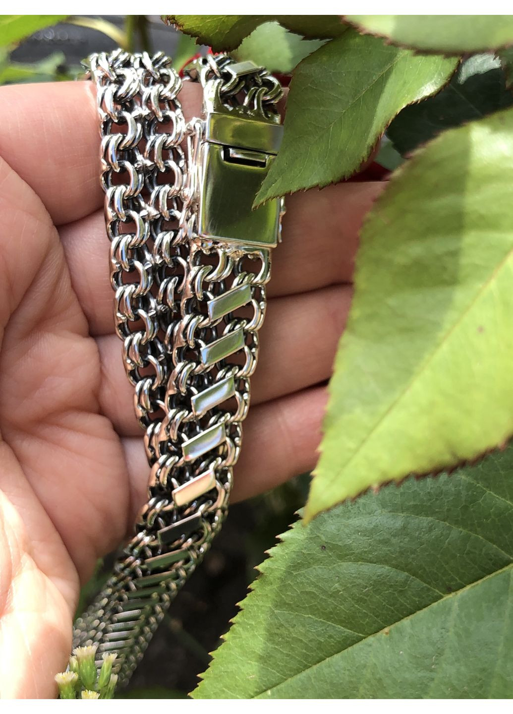 Серебряная мужская цепь двойной Бисмарк с накладками. Цепь с замком коробка DeLoS (352229388)