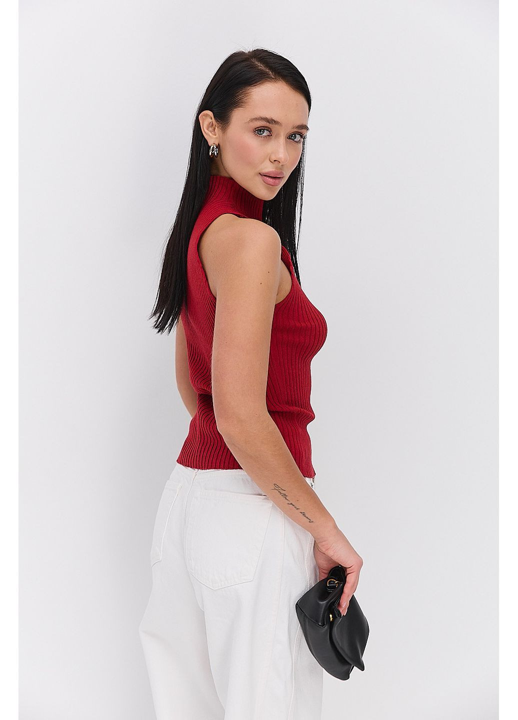 Жіночий вязаний топ без рукавів темно-червоний Arjen — 370602279