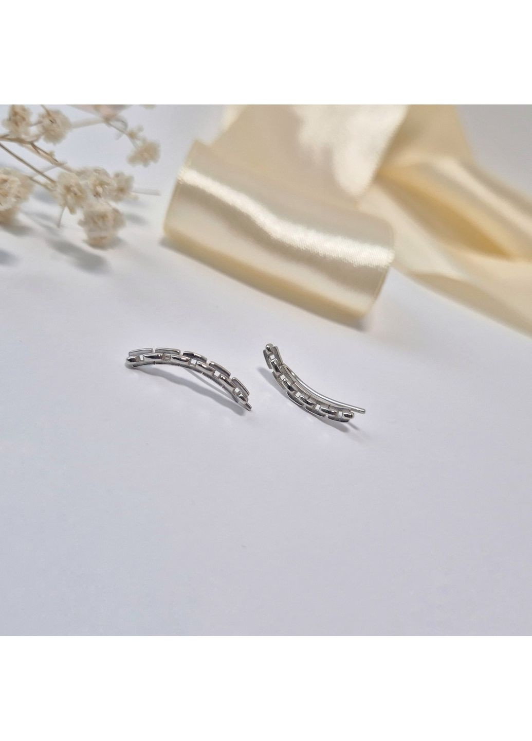 Срібні сережки каффи без каменів Ланцюжки срібло 925 проби Родоване вс226р 1.75г Nobrand (364653492)