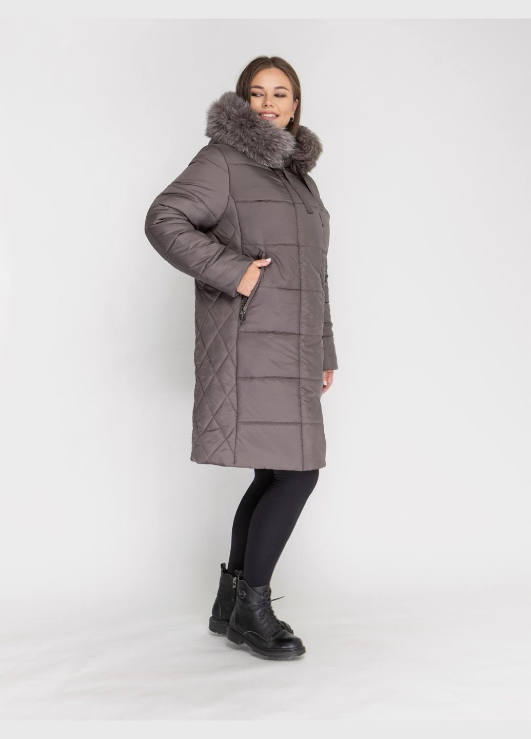Кофейная зимняя пуховик зимний женский большого размера SK